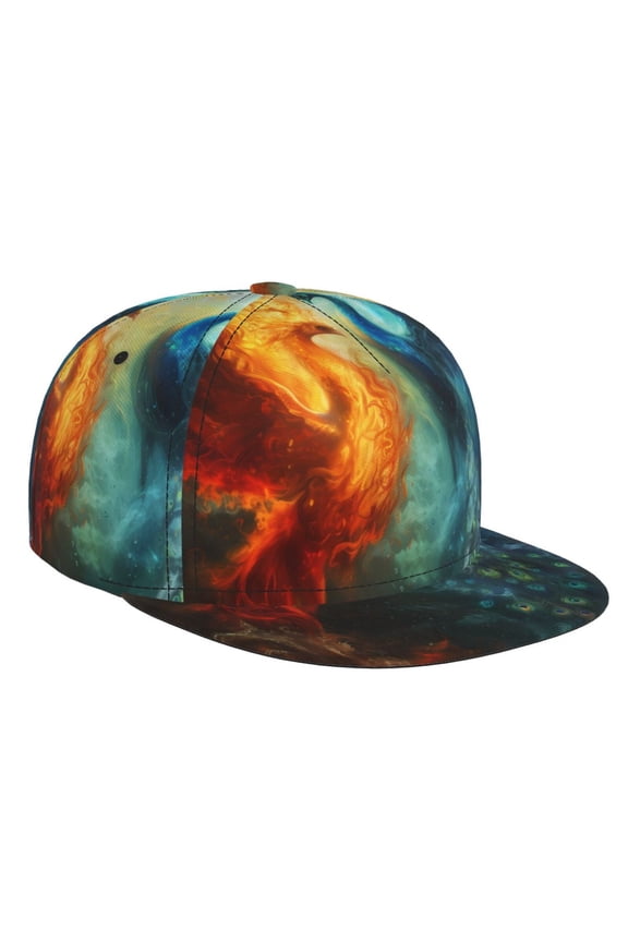 Red And Blue Fire Peacock for Baseball Cap Men Cap Flat Brim for Men Women Teens Adjustable Baseball Cap