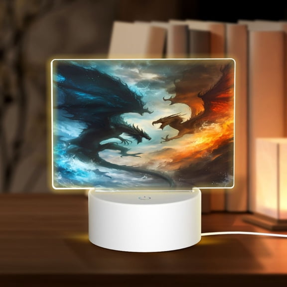 Hirioo Red And Blue Flame Wave Dragon for Rectangular Acrylic with Night Light Best Gifts for Lover Girl Mom, Valentine's Day Anniversary Birthday Wedding Present