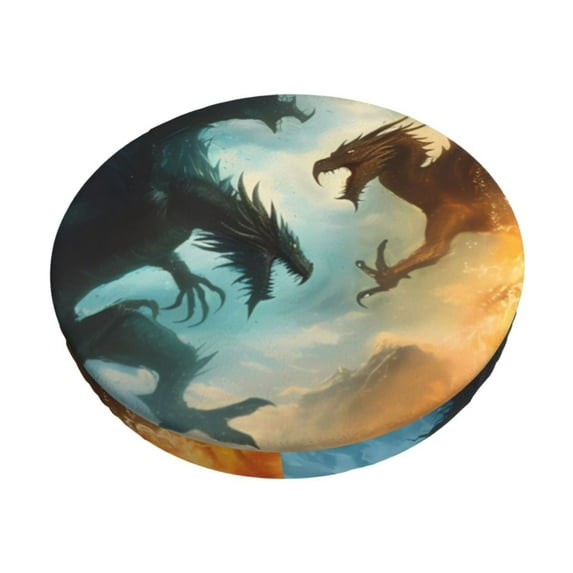 Hirioo Red And Blue Flame Wave Dragon for Round Bar Stool Seat Covers Washable Stool Cushion Slipcover Elastic Bar Chair Covers for 12-14 Inch Chair-12 inch