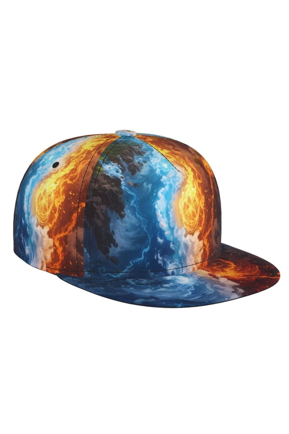 Red And Blue Flame Waves for Baseball Cap Men Cap Flat Brim for Men Women Teens Adjustable Baseball Cap