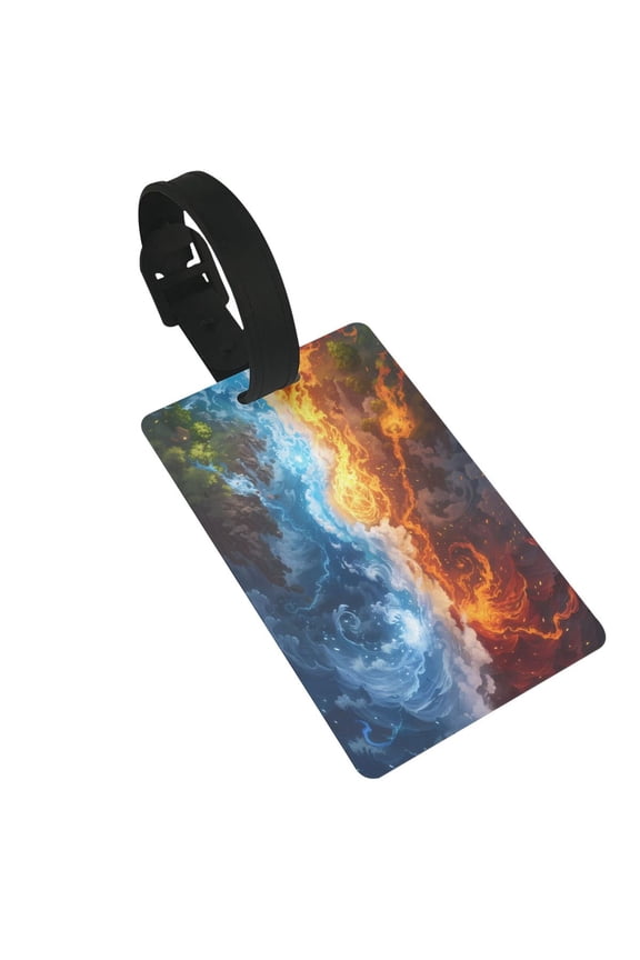 Red And Blue Flame Waves for Luggage ID Tag with Adjustable Strap Travel Baggage Bag Tags Suitcase Identify Labels for Women Men