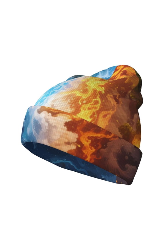 Red And Blue Flame Waves for Men's Knit Cuffed Beanie for Outdoor Activities Unisex