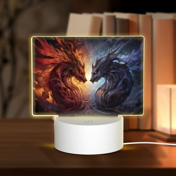 Hirioo Red And White Beast for Rectangular Acrylic with Night Light Best Gifts for Lover Girl Mom, Valentine's Day Anniversary Birthday Wedding Present