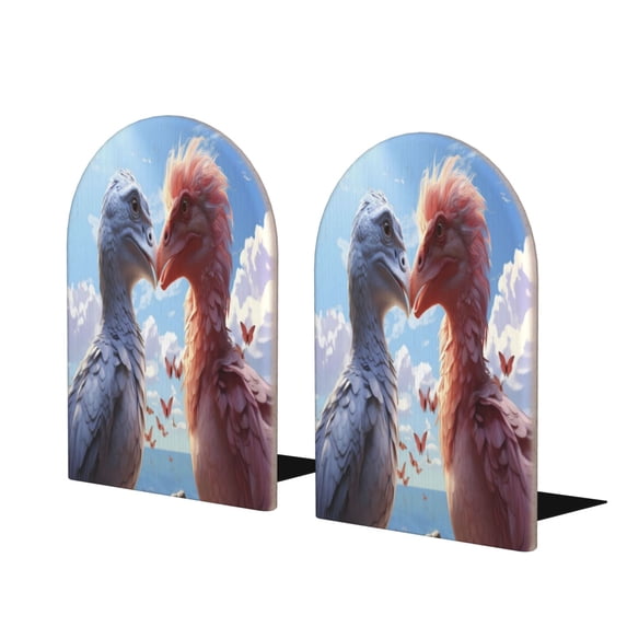 Hirioo Red And White Bird Couple for Bookends Decorative Bookends for Shelves for Home or Office, Non-Slip Base