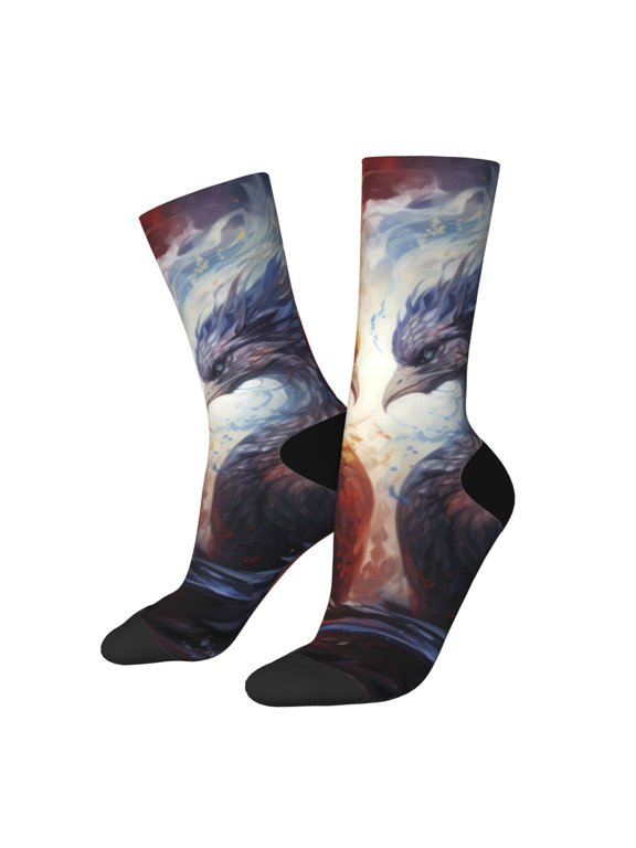 Red And White Fire Bird Pattern Adult Middle Tube Socks Breathable Sock Non-Pilling,Contrasting Color Design