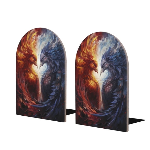 Hirioo Red And White Fire Bird for Bookends Decorative Bookends for Shelves for Home or Office, Non-Slip Base