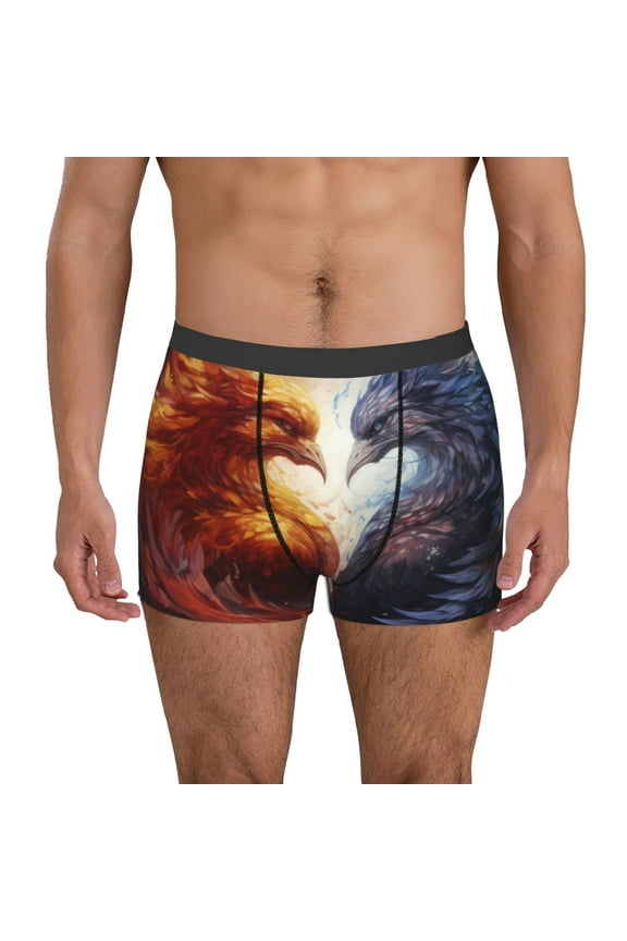 Red And White Fire Bird for Men's Boxer Briefs Men Cotton Underwear Boxer Briefs Panties-Small