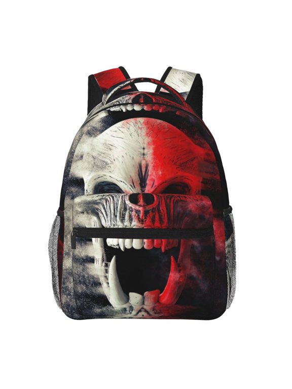 Red And White Screaming Demon Skull Print Laptop Backpack Lightweight Casual Travel Daypack for College Workplace Travel