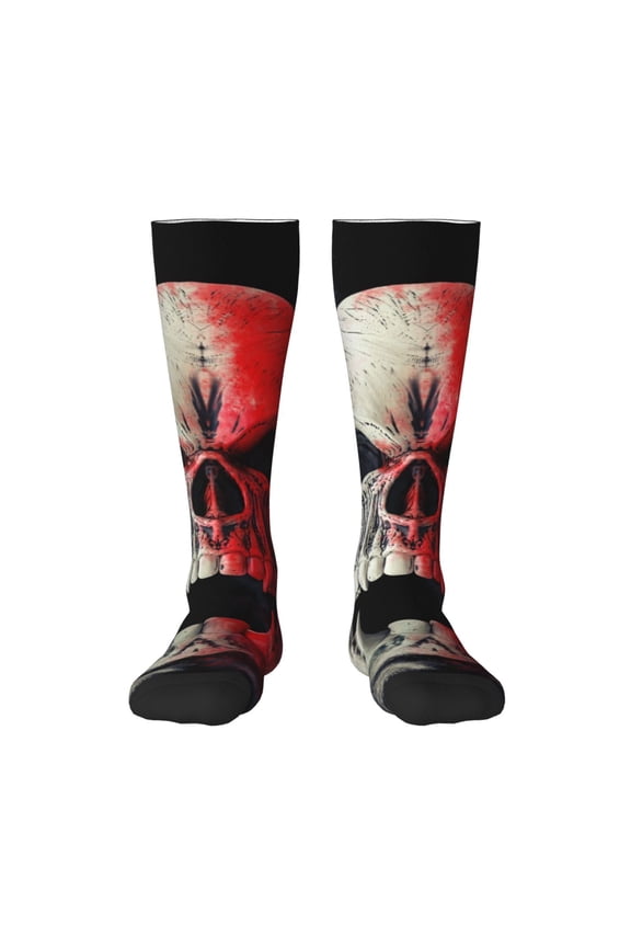 Red And White Screaming Demon Skull for Adult Stockings Breathable Sock Non-Pilling,Contrasting Color Design