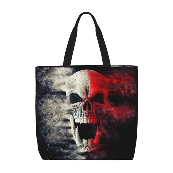 Hirioo Red And White Screaming Demon Skull for Tote Bag for Women, Quilted Shoulder Bag with Zipper, Large Capacity Handbags for Casual, Travel, Work