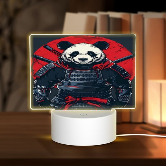Hirioo Red Black Eastern Panda Warrior for Rectangular Acrylic with Night Light Best Gifts for Lover Girl Mom, Valentine's Day Anniversary Birthday Wedding Present