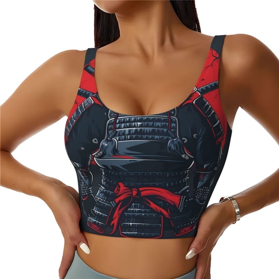 Hirioo Red Black Eastern Panda Warrior for Women's Sports Vest with Full-Print Design, Stretchy Fabric and Removable Pads-X-Large