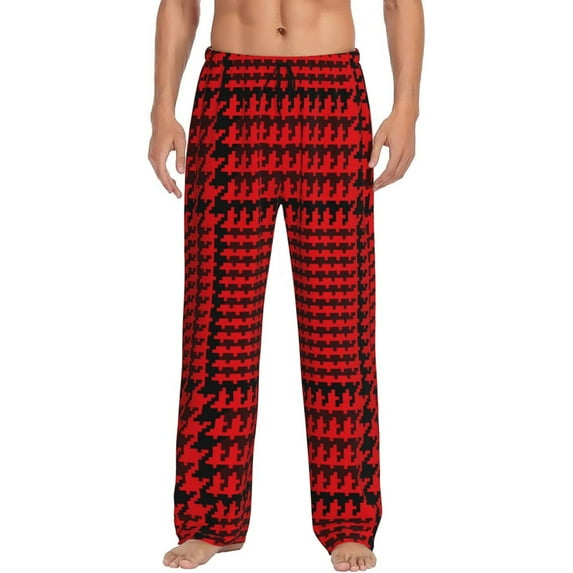 Hirioo Red Black Houndstooth for Women's PJ Pajama Pants Sleep Pants Women's Home Trousers with Pockets,S-3XL-3X-Large