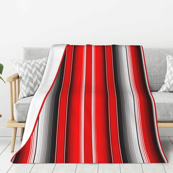 Hirioo Red Black and White Serape Blanket Stripes for Flannel Blanket, Cozy and Warm Throw for Bed or Couch ,Perfect for All Seasons-40"x30"