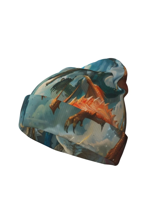 Red Blue Dragon Battle Epic for Men's Knit Cuffed Beanie for Outdoor Activities Unisex