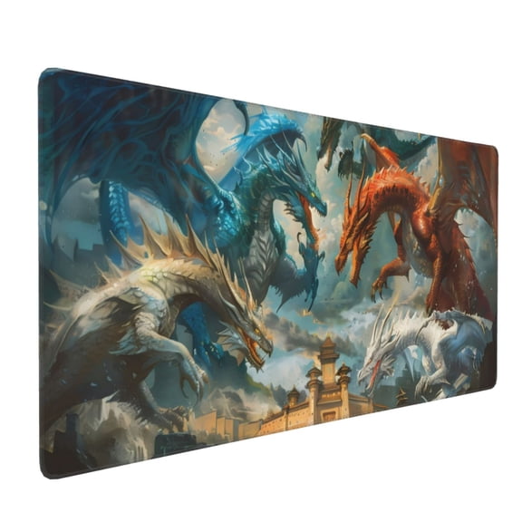 Hirioo Red Blue Dragon Battle Epic for Mouse Pad ,Anti-Slip Base, Durable Stitched Edges, Perfect for Gaming, Office, and Home Use,16x35.5in