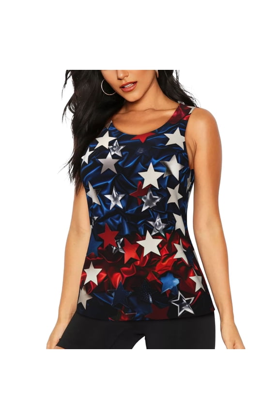 Red Blue White Stars for Women's Workout Tank Top Sleeveless Workout Tops Athletic Gym Shirts-Large