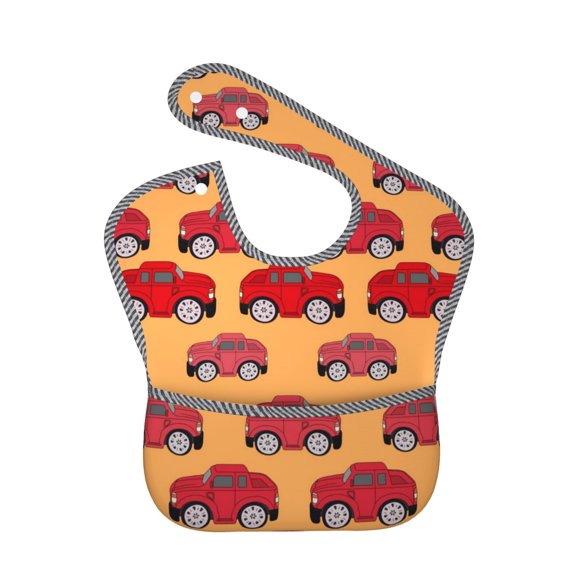 Hirioo Red Cars for Baby Waterproof Pocket Bib Adjustable Closed for Babies Toddlers with Large Pocket 6-24Months