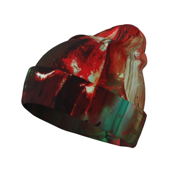 Hirioo Red Dark Skull Abstract for Men's Knit Cuffed Beanie for Outdoor Activities Unisex