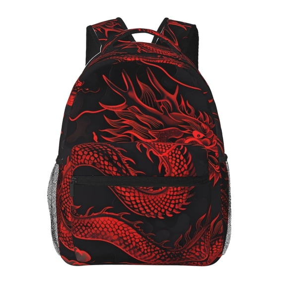 Hirioo Red Dragon On Black Print Laptop Backpack Lightweight Casual Travel Daypack for College Workplace Travel
