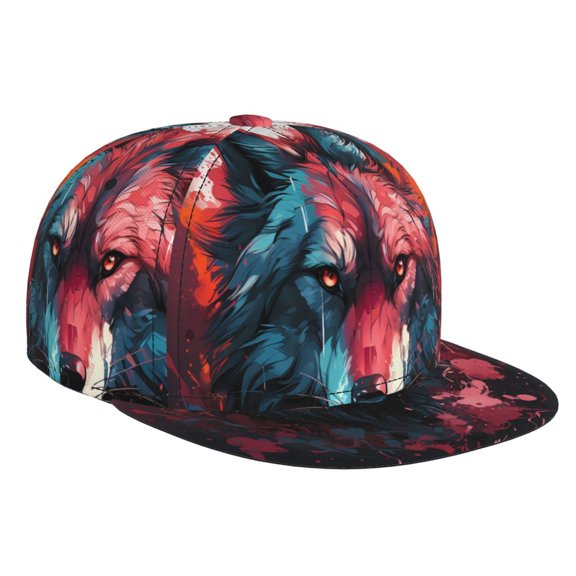Hirioo Red Flame Wolf Head for Baseball Cap Men Cap Flat Brim for Men Women Teens Adjustable Baseball Cap