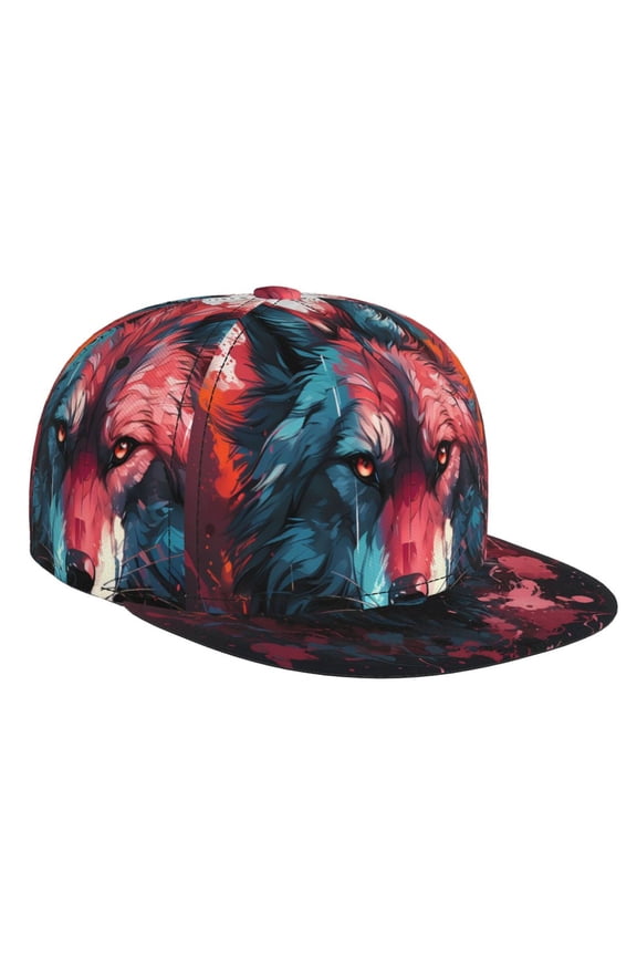 Red Flame Wolf Head for Baseball Cap Men Cap Flat Brim for Men Women Teens Adjustable Baseball Cap