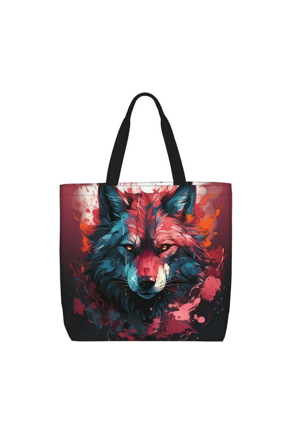 Red Flame Wolf Head for Tote Bag for Women, Quilted Shoulder Bag with Zipper, Large Capacity Handbags for Casual, Travel, Work