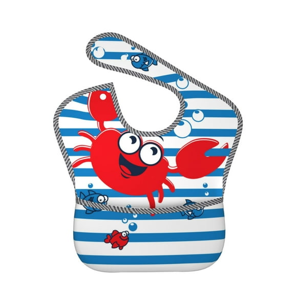 Hirioo Red Funny Crab on Blue Stripe for Baby Waterproof Pocket Bib Adjustable Closed for Babies Toddlers with Large Pocket 6-24Months