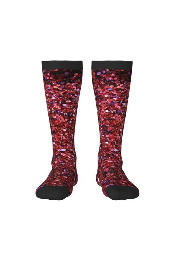 Red Glitter for Adult Stockings Breathable Sock Non-Pilling,Contrasting Color Design