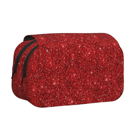 Hirioo Red Glitter for Large Grid Mesh Pencil Case with Zipper Stationery Organizer Case