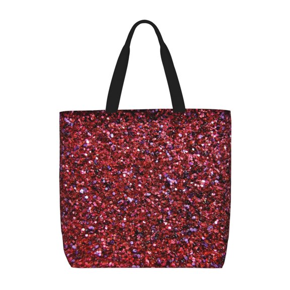 Hirioo Red Glitter for Tote Bag for Women, Quilted Shoulder Bag with Zipper, Large Capacity Handbags for Casual, Travel, Work