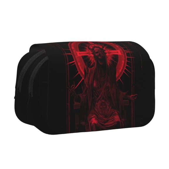 Hirioo Red Gothic Skeleton Throne for Large Grid Mesh Pencil Case with Zipper Stationery Organizer Case