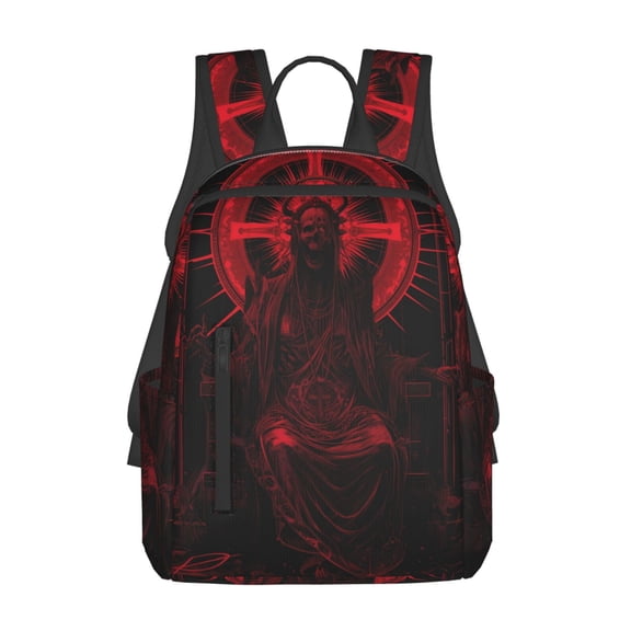 Hirioo Red Gothic Skeleton Throne for Lightweight Backpack, Durable and Comfortable, Ideal for Travel, School, Hiking, and Everyday Use