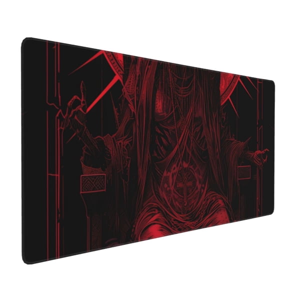 Hirioo Red Gothic Skeleton Throne for Mouse Pad ,Anti-Slip Base, Durable Stitched Edges, Perfect for Gaming, Office, and Home Use,16x35.5in