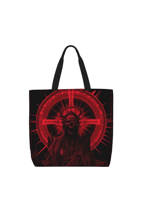 Red Gothic Skeleton Throne for Tote Bag for Women, Quilted Shoulder Bag with Zipper, Large Capacity Handbags for Casual, Travel, Work