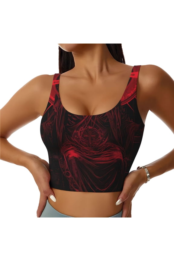 Red Gothic Skeleton Throne for Women's Sports Vest with Full-Print Design, Stretchy Fabric and Removable Pads-Large