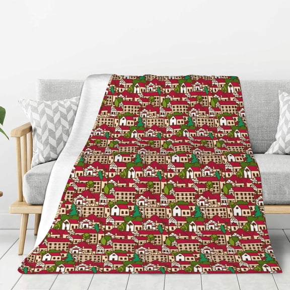Hirioo Red Houses for Flannel Blanket, Cozy and Warm Throw for Bed or Couch ,Perfect for All Seasons-40"x30"