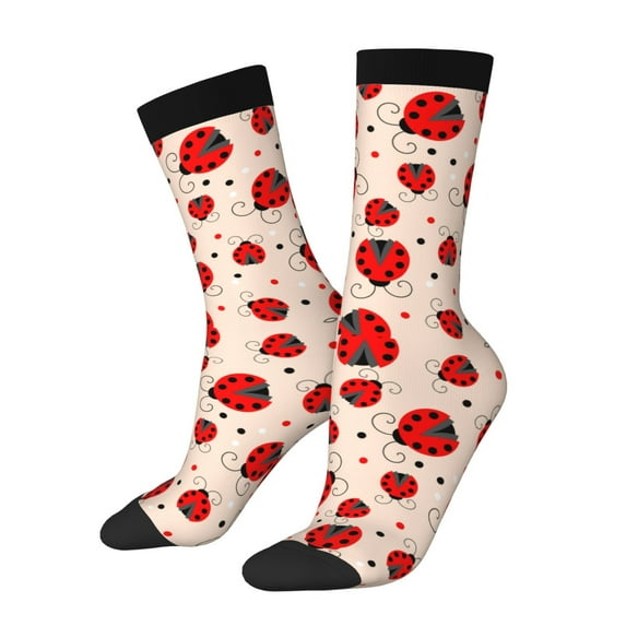 Hirioo Red Ladybug Pattern Adult Middle Tube Socks Breathable Sock Non-Pilling,Contrasting Color Design