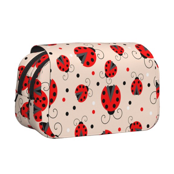 Hirioo Red Ladybug for Large Grid Mesh Pencil Case with Zipper Stationery Organizer Case