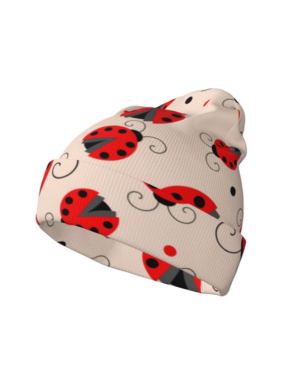 Red Ladybug for Men's Knit Cuffed Beanie for Outdoor Activities Unisex