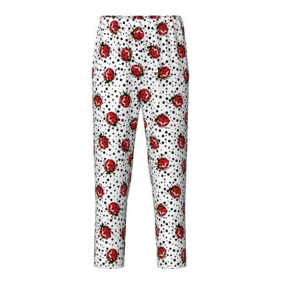 Hirioo Red Ladybugs On Black Dotted for Teenagers' Pajama Pants Womens Lounge Pants with Pockets Pj Bottoms Pants for Men-Small