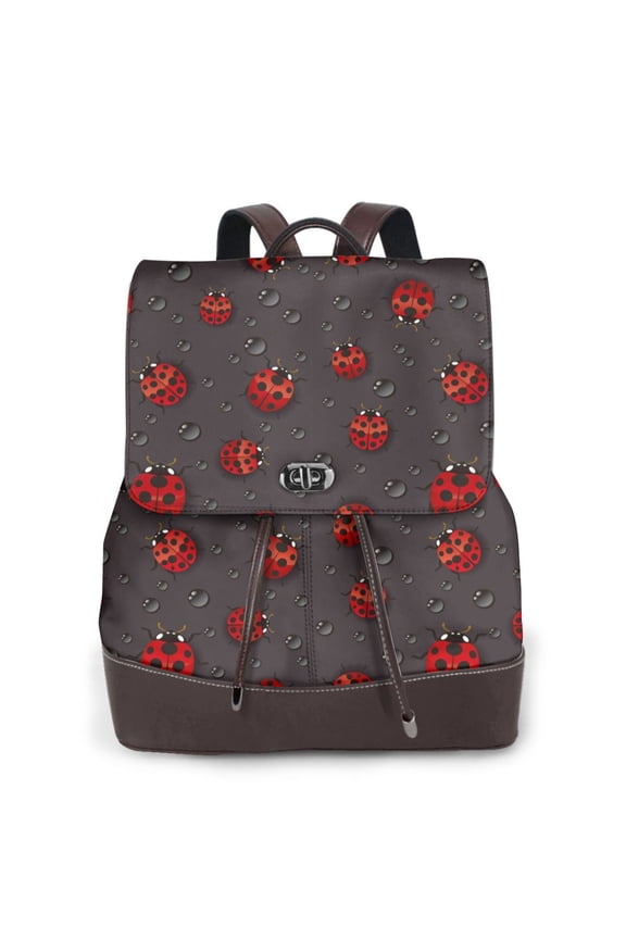 Red Ladybugs On Dark Background for Womens Backpack Leather Backpack for Women Travel Fashion Bags,Perfect for Work, School, or Casual Outings