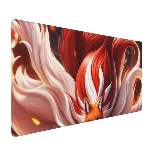 Hirioo Red Leaf Flame Fox for Mouse Pad ,Anti-Slip Base, Durable Stitched Edges, Perfect for Gaming, Office, and Home Use,16x35.5in