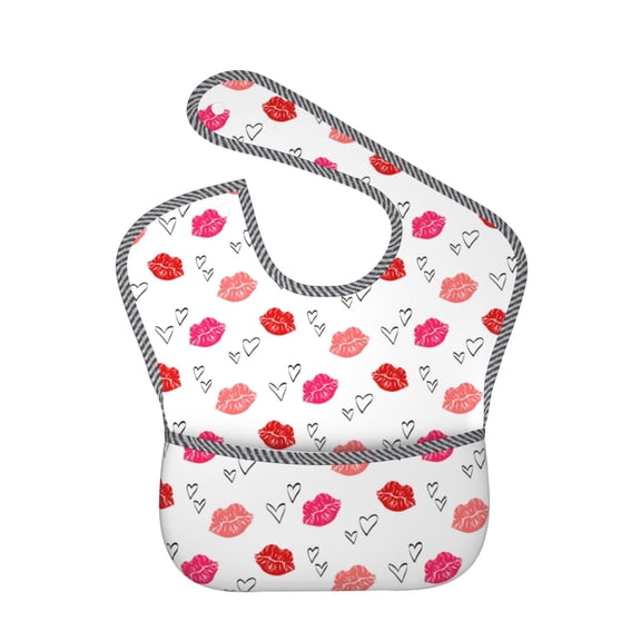 Hirioo Red Lips 1 for Baby Waterproof Pocket Bib Adjustable Closed for Babies Toddlers with Large Pocket 6-24Months