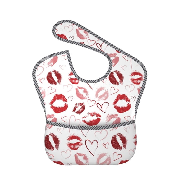 Hirioo Red Lips for Baby Waterproof Pocket Bib Adjustable Closed for Babies Toddlers with Large Pocket 6-24Months