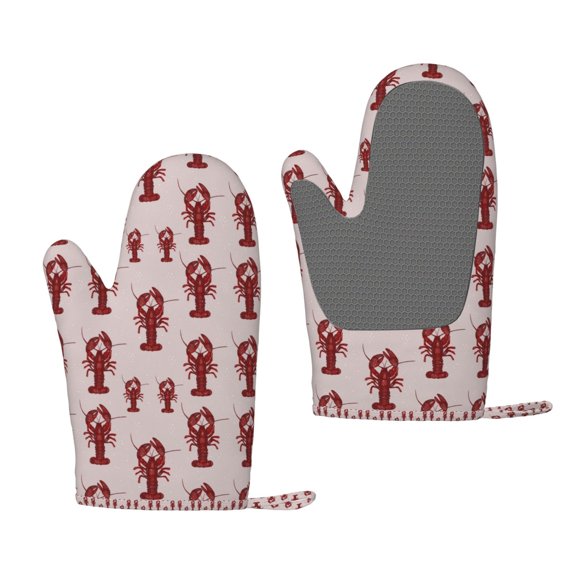 Hirioo Red Lobster With Claws for Silicone Oven Mitts for BBQ, Baking, Cooking, Set of 2, Heat Resistant 260, Non-Slip Kitchen Essentials