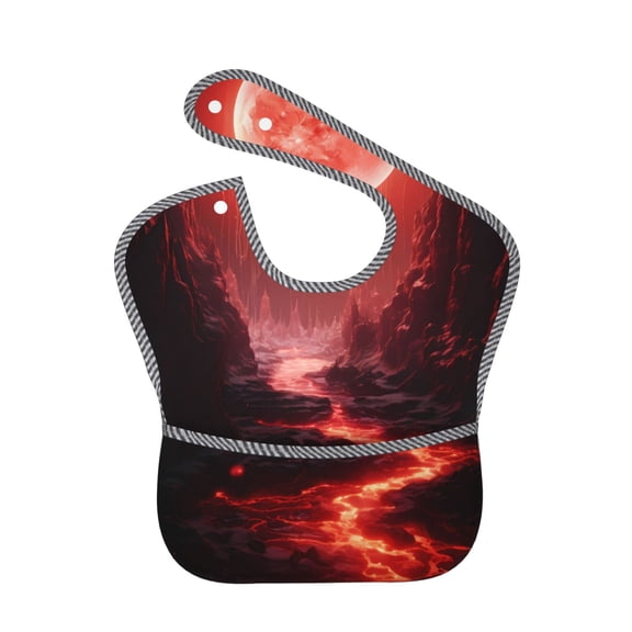 Hirioo Red Moon Lava for Baby Waterproof Pocket Bib Adjustable Closed for Babies Toddlers with Large Pocket 6-24Months