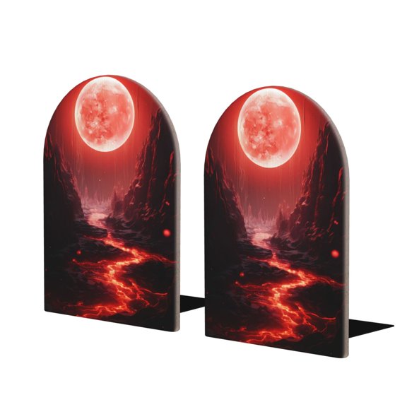 Hirioo Red Moon Lava for Bookends Decorative Bookends for Shelves for Home or Office, Non-Slip Base