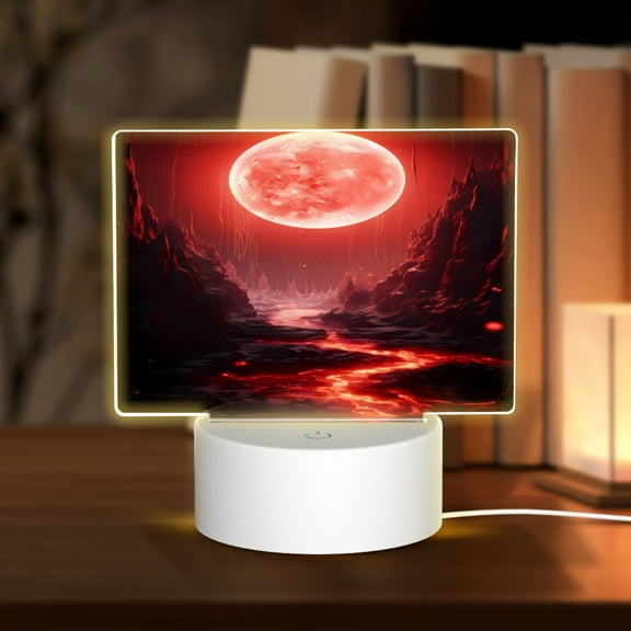 Hirioo Red Moon Lava for Rectangular Acrylic with Night Light Best Gifts for Lover Girl Mom, Valentine's Day Anniversary Birthday Wedding Present