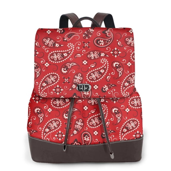 Hirioo Red Paisley Floral for Womens Backpack Leather Backpack for Women Travel Fashion Bags,Perfect for Work, School, or Casual Outings